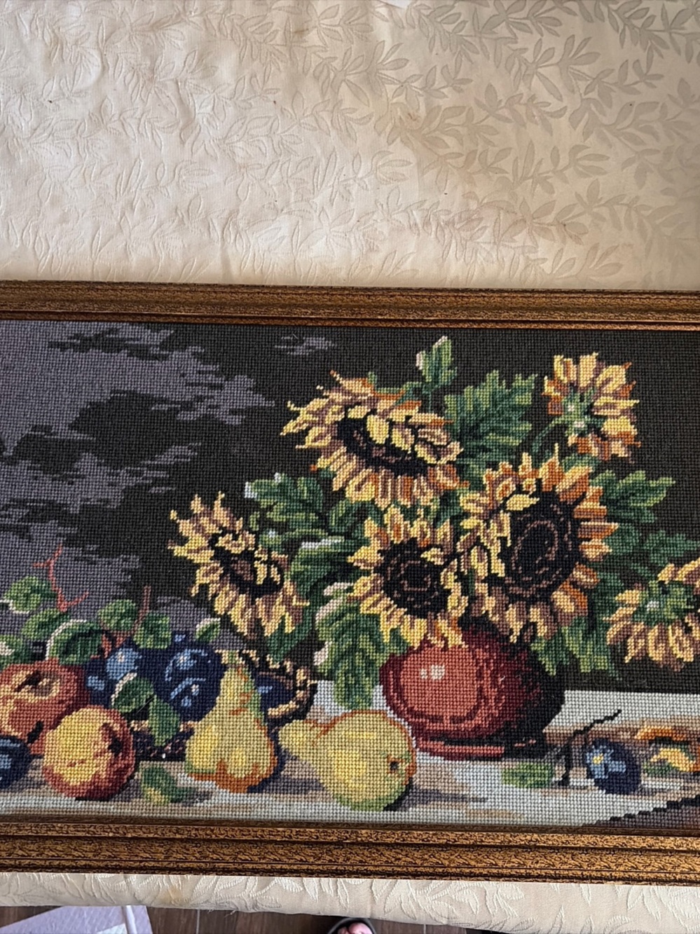 Framed Sunflower Needlepoint Wall Art in Yellow and Green